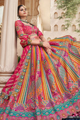 Multi Colored Silk Traditional Woven Lehenga - red silk saree