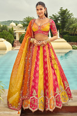 Multi Colored Silk Traditional Lehenga with Embroidery Work - red silk saree embroidery