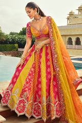 Multi Colored Silk Traditional Lehenga with Embroidery Work - red silk saree embroidery