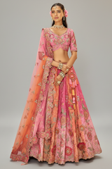 Pink and Peach Silk Traditional Lehenga with Embroidery Work
