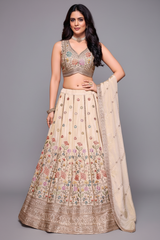 Cream Tissue Floral Embroidered Lehenga