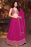 Deep Rani Pink Art Silk Sequin and Embroidered Work Lehenga - red silk saree embroidered