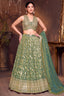 Green Tissue Floral Woven Jaal Lehenga with Sequin Embroidery Work - green saree embroidery