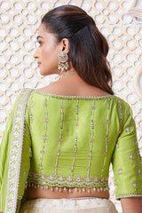 Pearl White Silk Lehenga with Mirror and Sequin Work