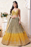 Olive Green and Yellow Ombre Chinon Sequin Embroidered Pleated Lehenga - red saree embroidered
