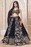Black Georgette Chinon Floral Printed Flared Lehenga with Sequins Work - red georgette saree