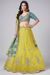 Yellow Banarasi Brocade Woven Lehenga with Sequin Work