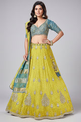 Yellow Banarasi Brocade Woven Lehenga with Sequin Work