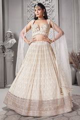 Ivory White Georgette Zari Woven Lehenga with Sequin Embroidery Work - white georgette saree embroidery
