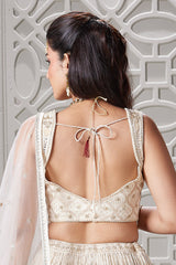 Ivory White Georgette Zari Woven Lehenga with Sequin Embroidery Work