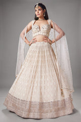 Ivory White Georgette Zari Woven Lehenga with Sequin Embroidery Work - white georgette saree embroidery