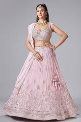 Light Pink Georgette Floral Embroidered and Sequin Worked Lehenga