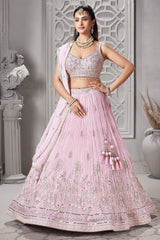 Light Pink Georgette Floral Embroidered and Sequin Worked Lehenga - red georgette saree embroidered