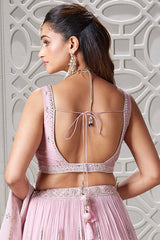 Light Pink Georgette Floral Embroidered and Sequin Worked Lehenga - red georgette saree embroidered