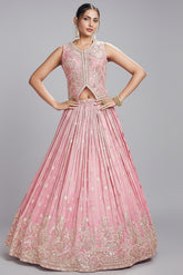 Light Pink Tissue Handworked Lehenga