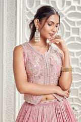 Light Pink Tissue Handworked Lehenga