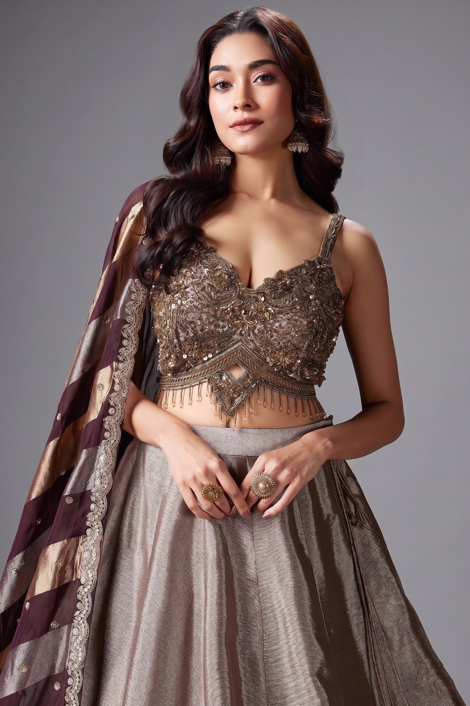 Silver and Golden Tissue Lehenga with Handwork Blouse - gold saree