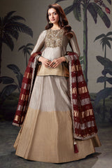 Silver and Golden Ombre Tissue Zardosi Worked Lehenga with Long Top - gold saree