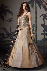 Golden and Silver Ombre Tissue Lehenga with Mirror Worked Corset - gold saree