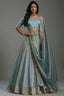 Powder Blue Organza Lehenga with Sequins Border - blue organza saree