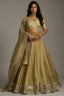 Muted Pistachio Gold Crepe Lehenga with Sequins Border - Front View