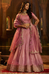 Designer Dusty Rose Pink Organza Lehenga for grand celebratory events