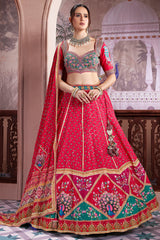 Pink Chiffon Silk Printed Lehenga with Sequins Work