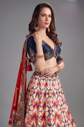 Pearl White Chiffon Silk Printed Lehenga with Sequins Work - white silk saree