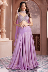 Mauve Purple Tissue Silk Mermaid Cut Lehenga with Beaded and Sequin Work - purple silk saree