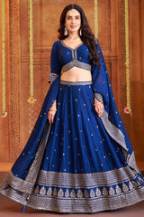 Blue art silk sequin embroidered lehenga full-length with navy blue dupatta