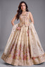 Cream chinon embroidered lehenga with floral thread work - front view