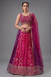 Multi Colored Ombre Georgette Woven Lehenga - Front View