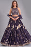 Deep Wine Purple Woven Lehenga Set featuring Sequin Cutdana Illusion Crop Top