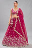 Deep Cherry Red Tissue Lehenga Choli with Pastel Scalloped Floral & Mirror Work