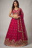 Cherry Red Tissue Lehenga Choli with Scalloped Jharokha and Peacock Embroidery