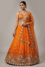 Orange Tissue Lehenga Choli with Scalloped Jharokha and Peacock Embroidery