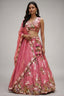 Rose Pink Silk Tissue Lehenga Choli with Scalloped Floral Embroidery
