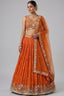 Orange Pleated Georgette Lehenga Choli with Embroidered Hem
