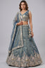 Peacock Blue Tissue Lehenga Choli with Tropical Botanical Embroidery