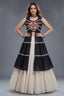 Cream and Black Cotton Leheriya Printed and Kachchi Work Lehenga