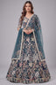 Deep Peacock Blue Soft Net Lehenga Choli with Multi-Color Thread & Sequins Embroidery
