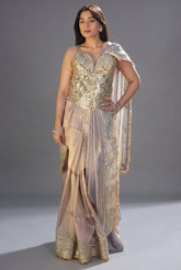 Lilac Purple Organza Tissue Saree with Kiran Lace Border