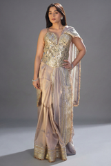 Lilac Purple Organza Tissue Saree with Kiran Lace Border