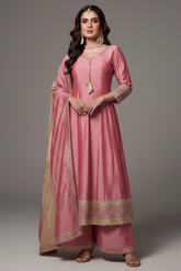 Pink Art Silk Anarkali Palazzo Suit with Sequin Embroidery