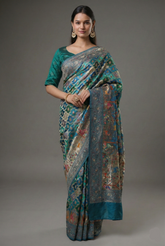 Blue and Multi Colored Modal Silk Woven Saree with Gota and Applique Work