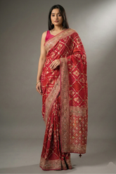 Pink Georgette Floral Woven Checks Saree with Sequin Beaded Work