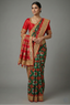 Green and Red Silk Traditional Patola Saree with Zardosi and Beads Work - red silk saree patola