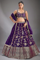 Purple Silk Floral Zari Woven Lehenga