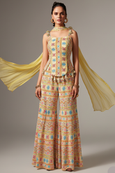 Light Yellow Georgette Embroidered Palazzo Suit - red georgette saree embroidered