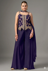 Russian Violet Purple Chinon Woven Palazzo Suit